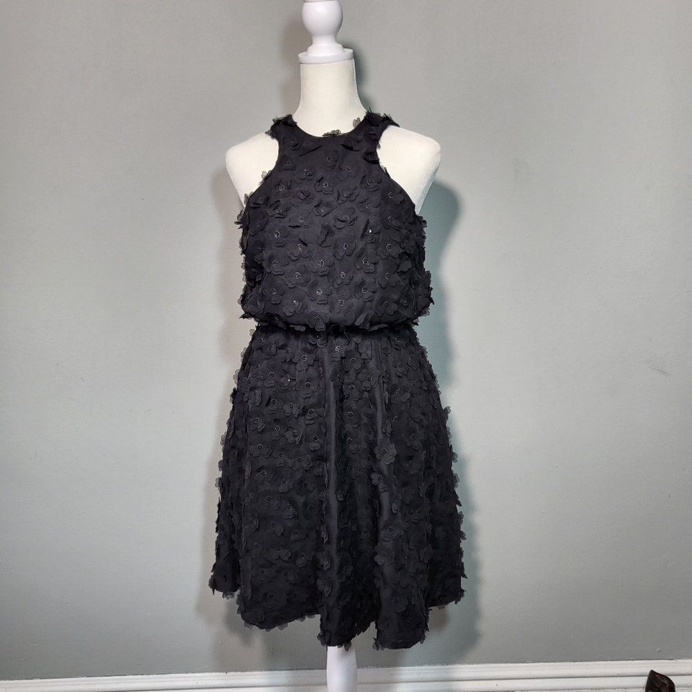 🌜 tl The Letter Little Black Dress with Flowers Low Back Small Anthropologie